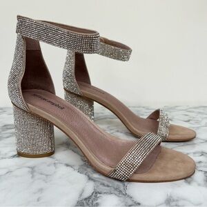 Jeffrey Campbell Laura Silver Rhinestone Embellished Heel Sandals Wedding Formal